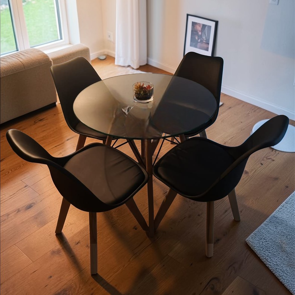 Comedor Mesa Redonda Vidrio Eames 80 cm + 4 Sillas Tulip 4