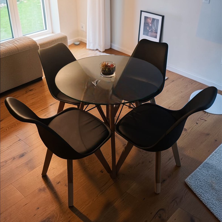 Comedor Mesa Redonda Vidrio Eames 80 cm + 4 Sillas Tulip 4
