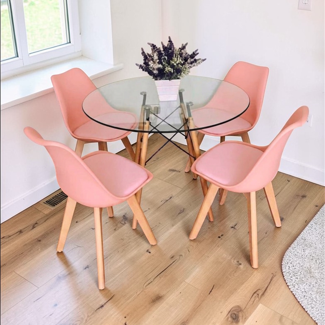 Comedor Mesa Redonda Vidrio Eames 80 cm + 4 Sillas Tulip 5