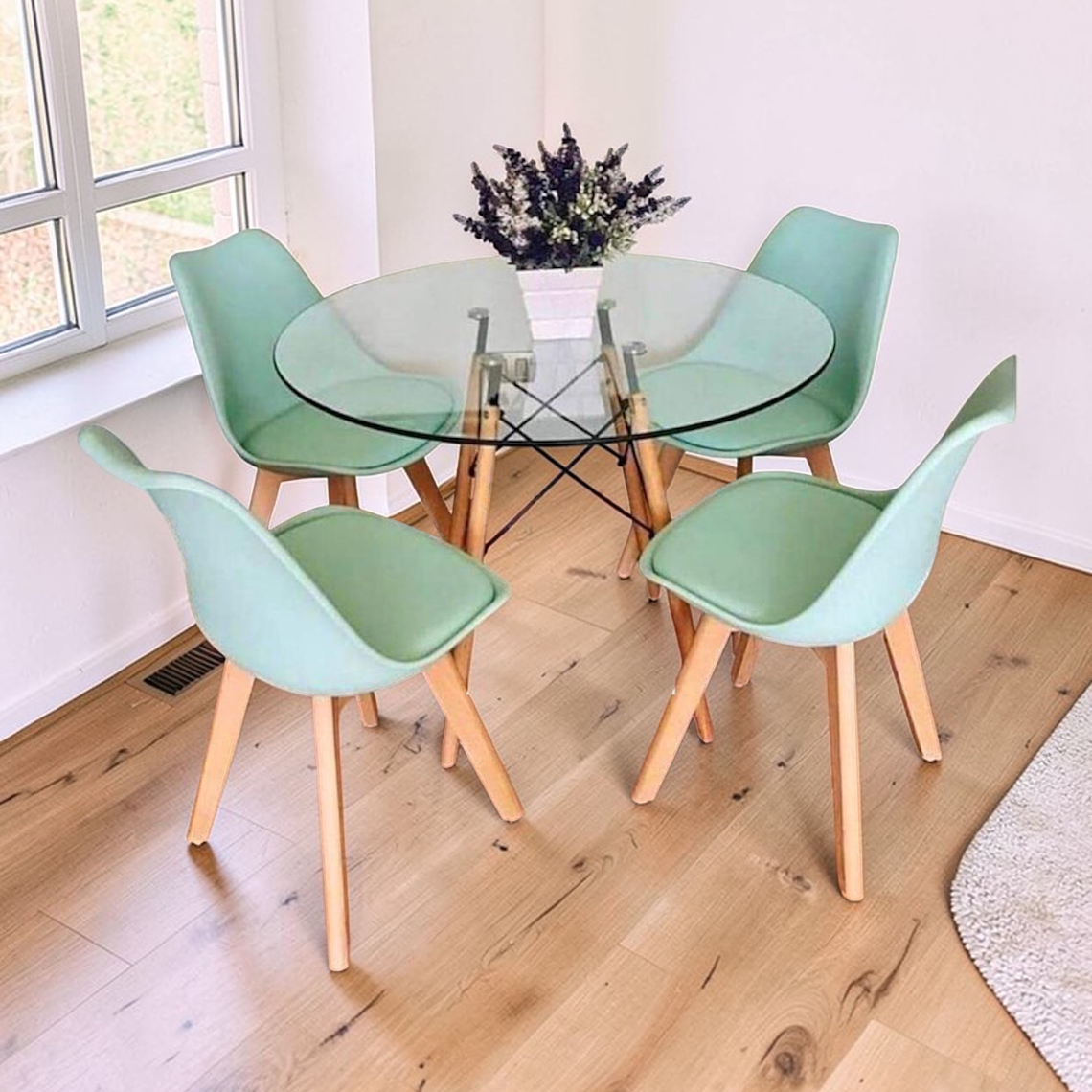 Comedor Mesa Redonda Vidrio Eames 80 cm + 4 Sillas Tulip 6