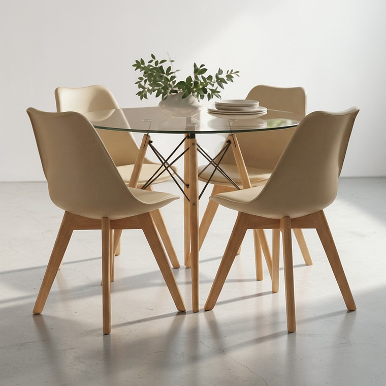 Comedor Mesa Redonda Vidrio Eames 100 cm + 4 Sillas Tulip 5