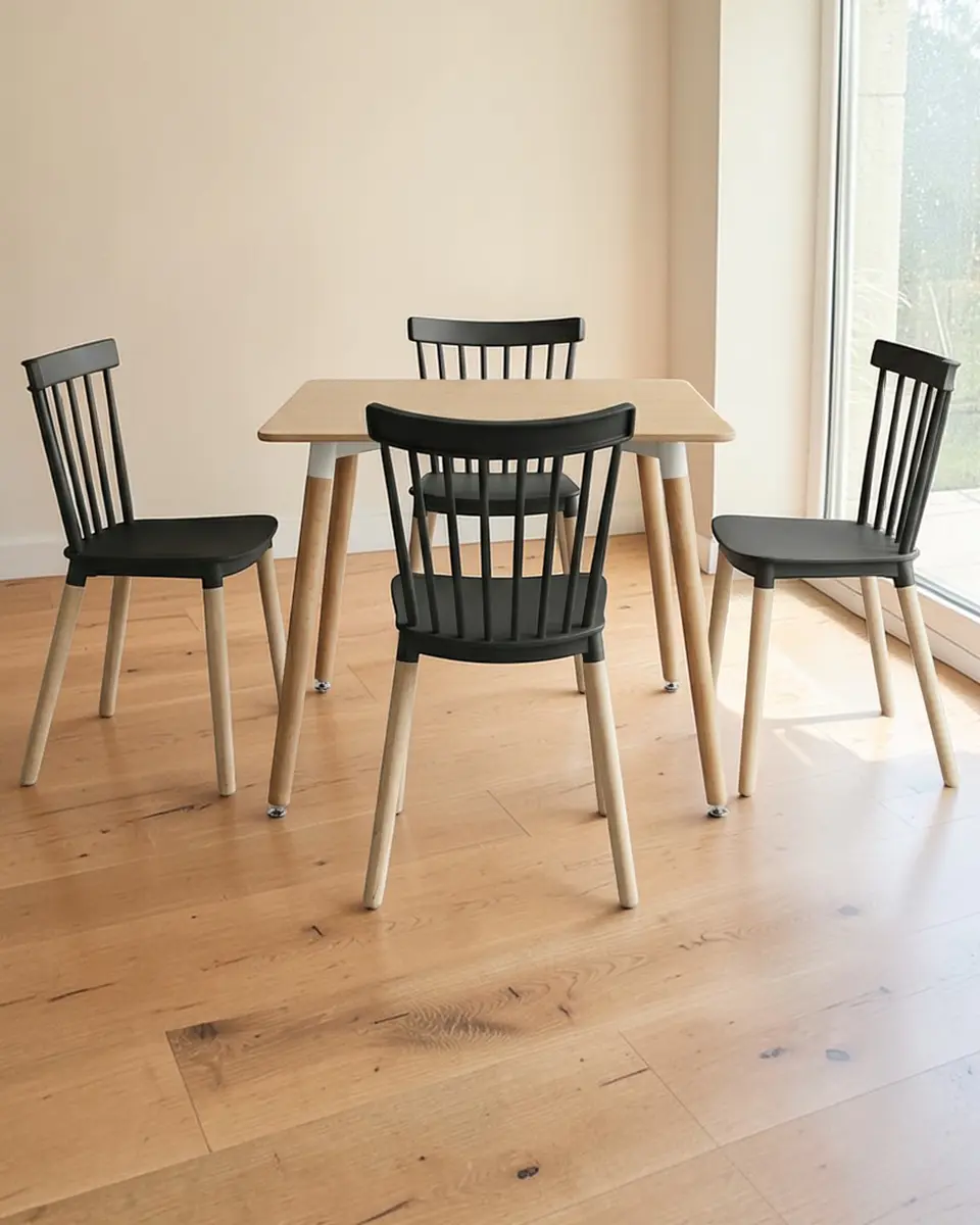 Comedor Cuadrado Melamina con Sillas Windsor 9