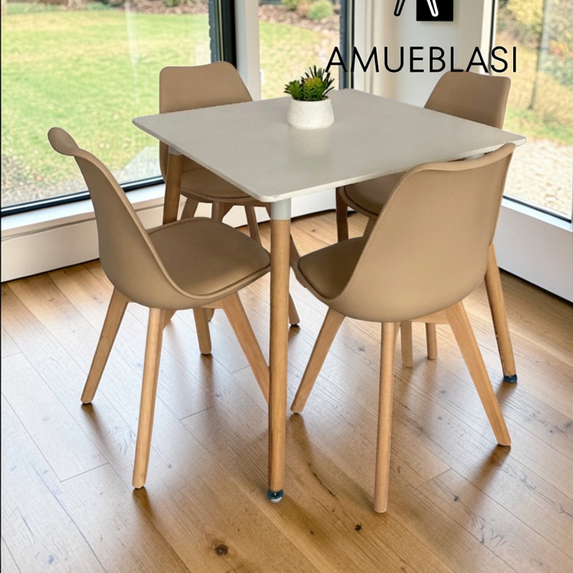 Comedor Mesa Cuadrada Melamina 80x80 cm + 4 Sillas Tulip 1