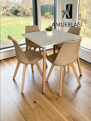 Comedor Mesa Cuadrada Melamina 80x80 cm + 4 Sillas Tulip