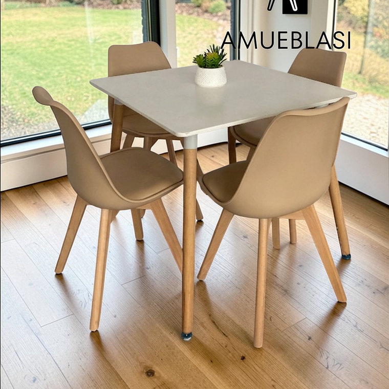 Comedor Mesa Cuadrada Melamina 80x80 cm + 4 Sillas Tulip 1