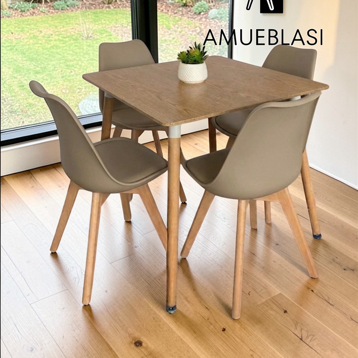 Comedor Mesa Cuadrada Melamina 80x80 cm + 4 Sillas Tulip 2