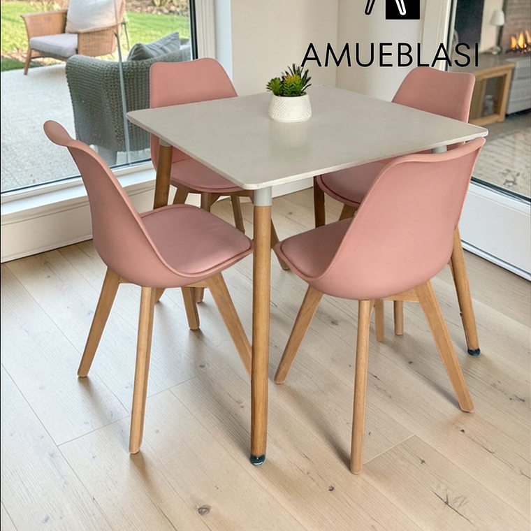 Comedor Mesa Cuadrada Melamina 80x80 cm + 4 Sillas Tulip 3