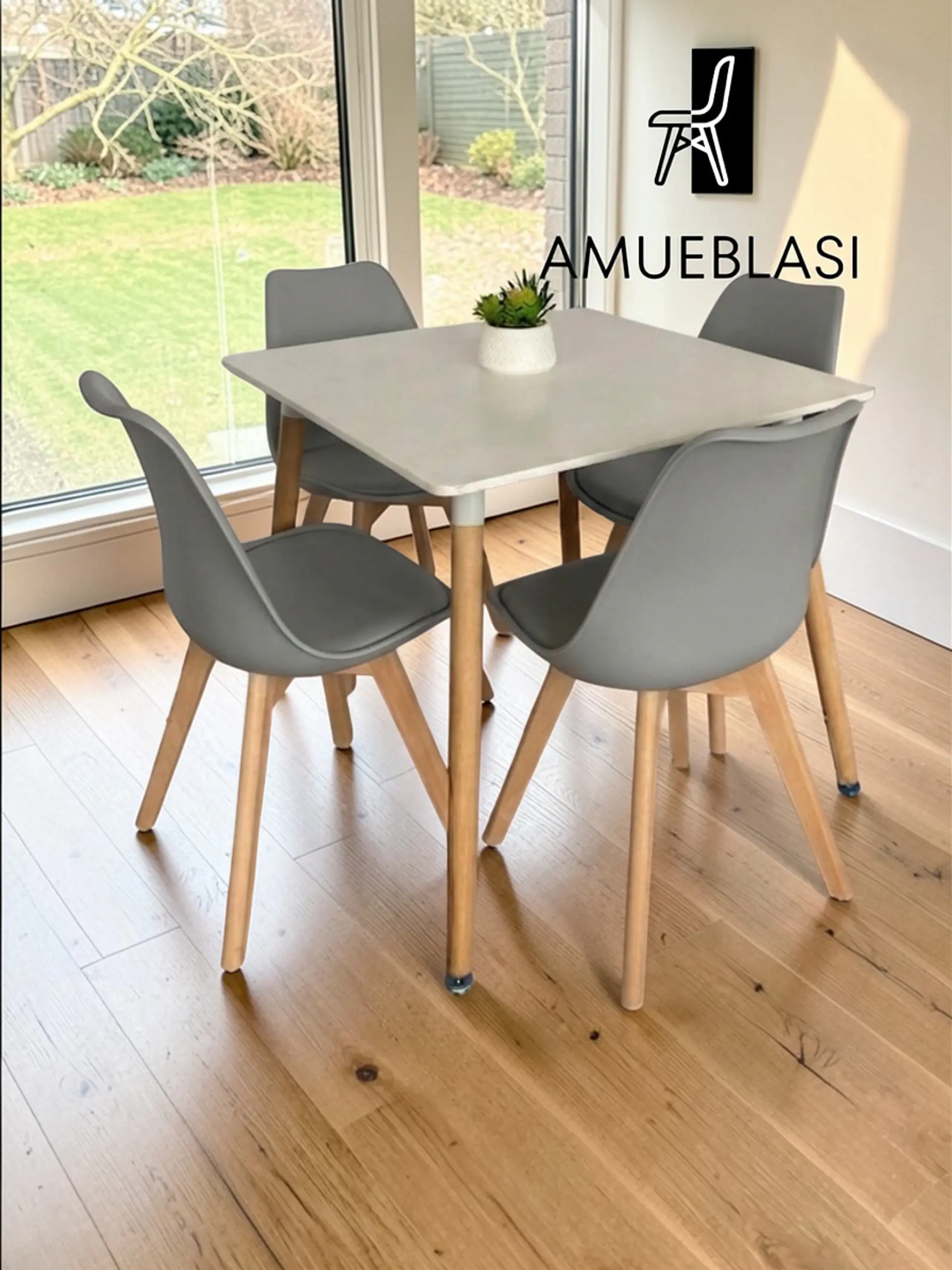 Comedor Cuadrado Melamina con Sillas Tulip 4