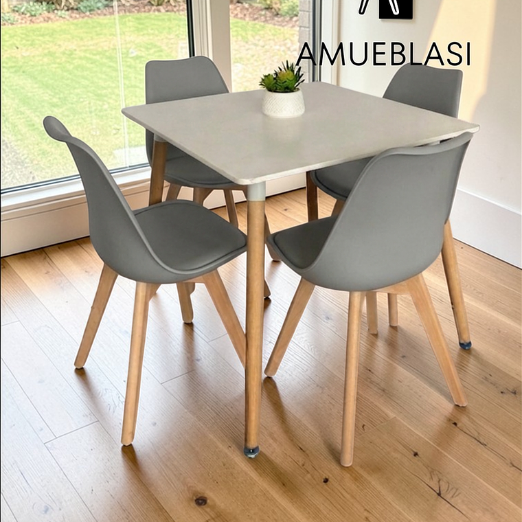 Comedor Mesa Cuadrada Melamina 80x80 cm + 4 Sillas Tulip 4
