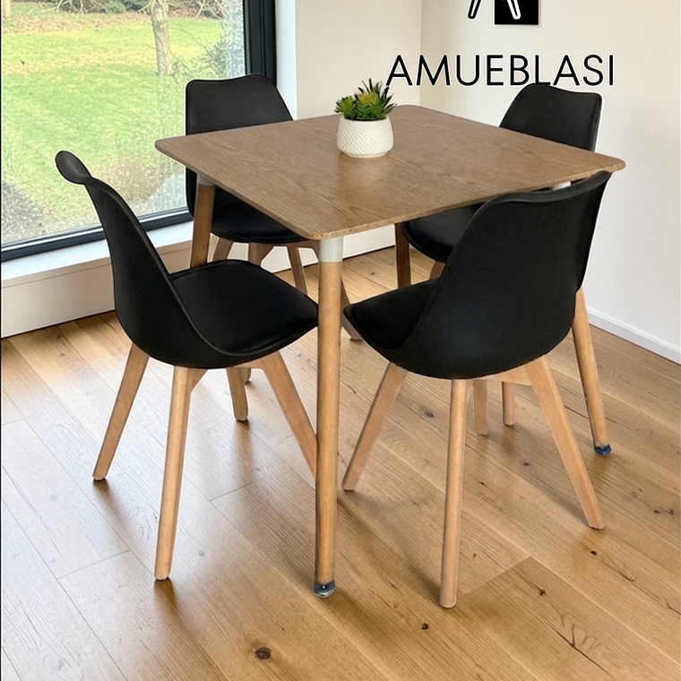 Comedor Mesa Cuadrada Melamina 80x80 cm + 4 Sillas Tulip 5