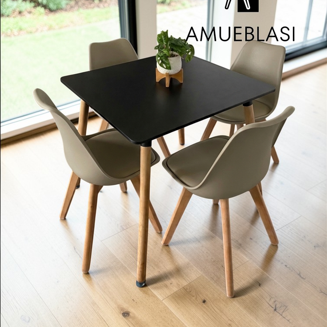 Comedor Mesa Cuadrada Melamina 80x80 cm + 4 Sillas Tulip 6