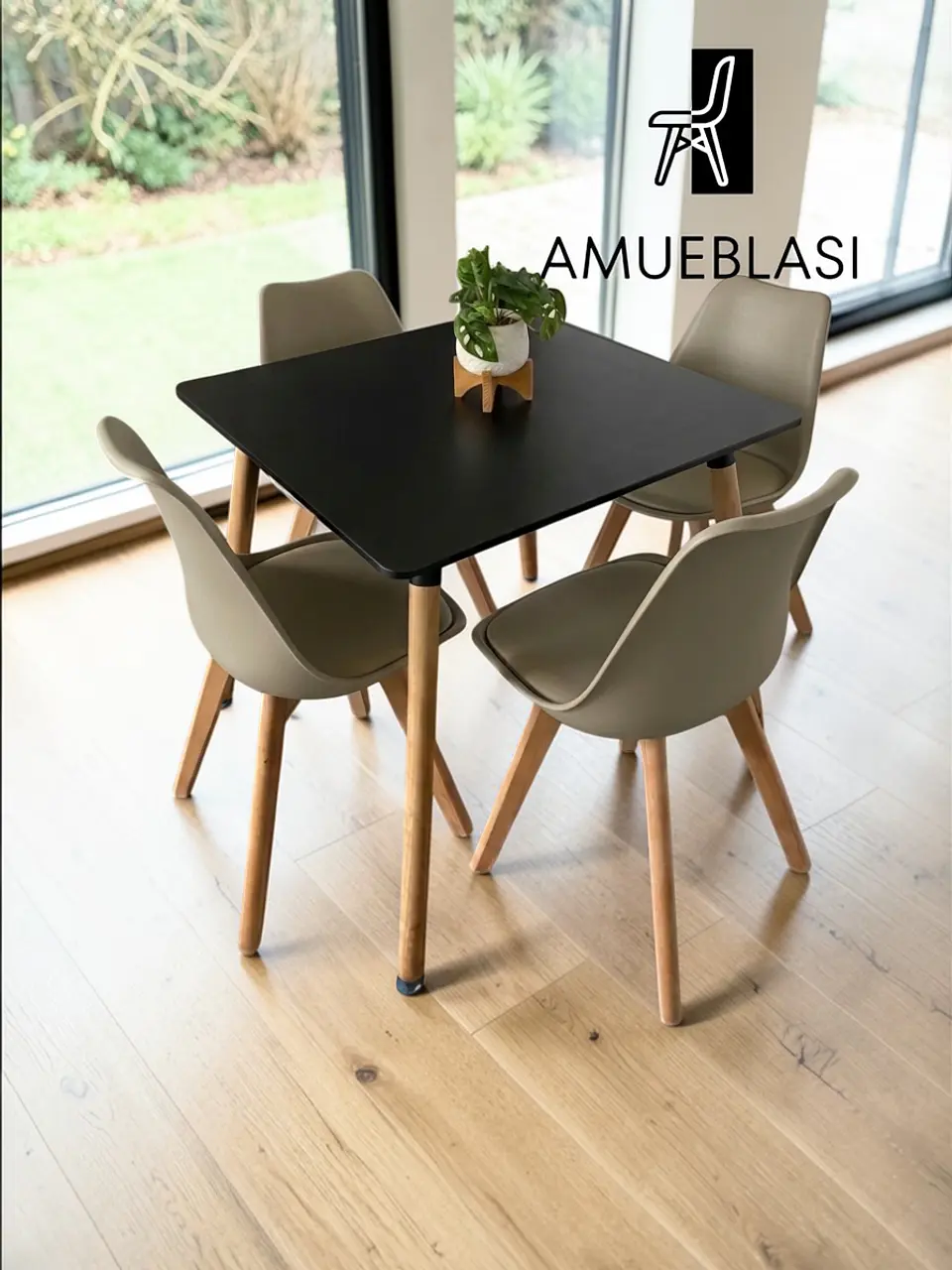 Comedor Cuadrado Melamina con Sillas Tulip 6