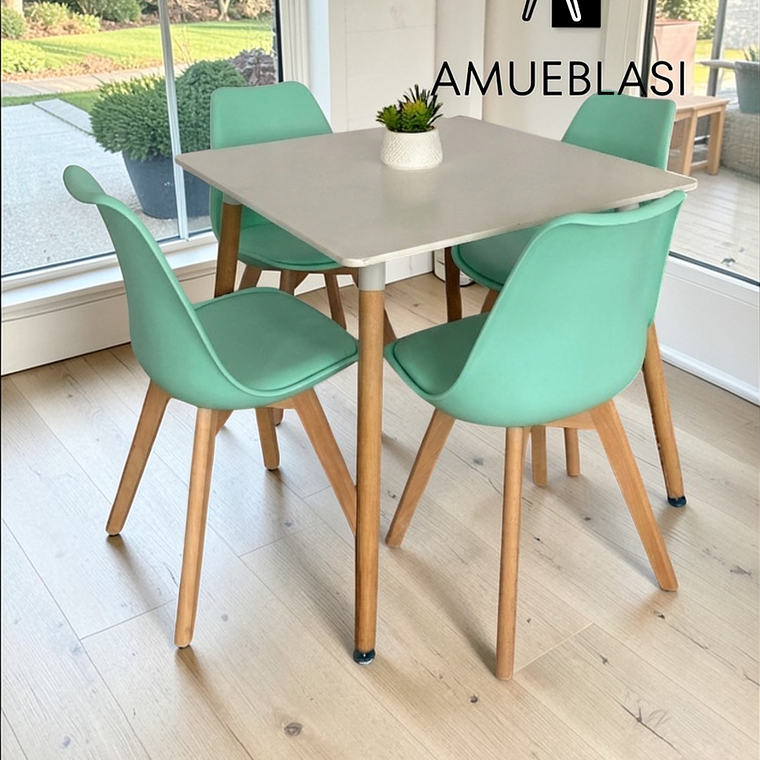 Comedor Mesa Cuadrada Melamina 80x80 cm + 4 Sillas Tulip 7