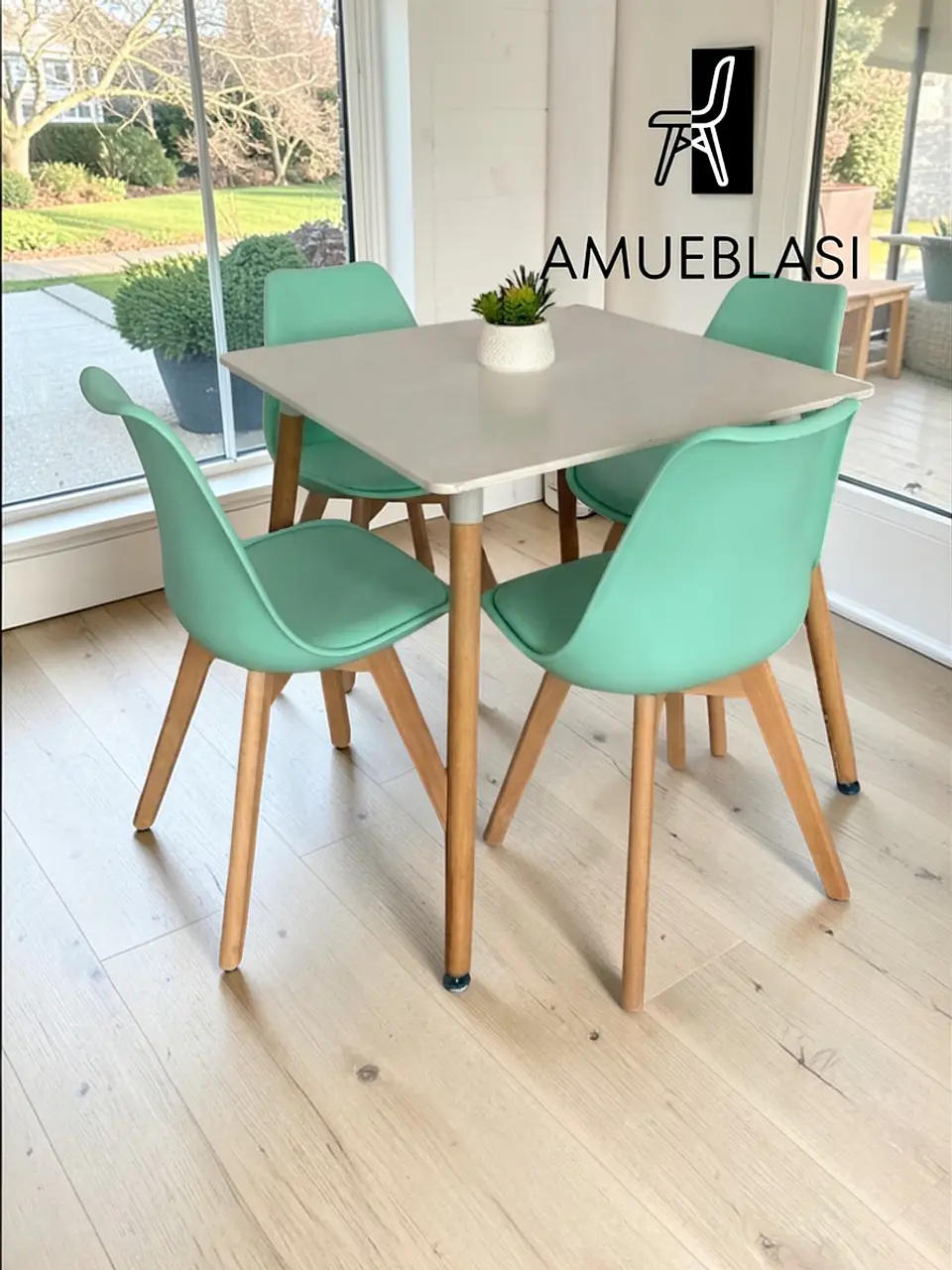 Comedor Cuadrado Melamina con Sillas Tulip 7