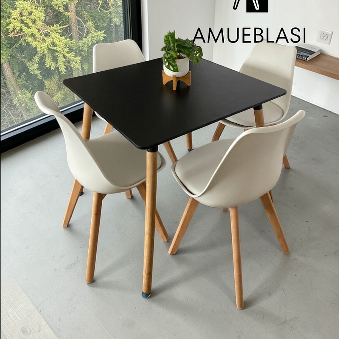 Comedor Mesa Cuadrada Melamina 80x80 cm + 4 Sillas Tulip 8