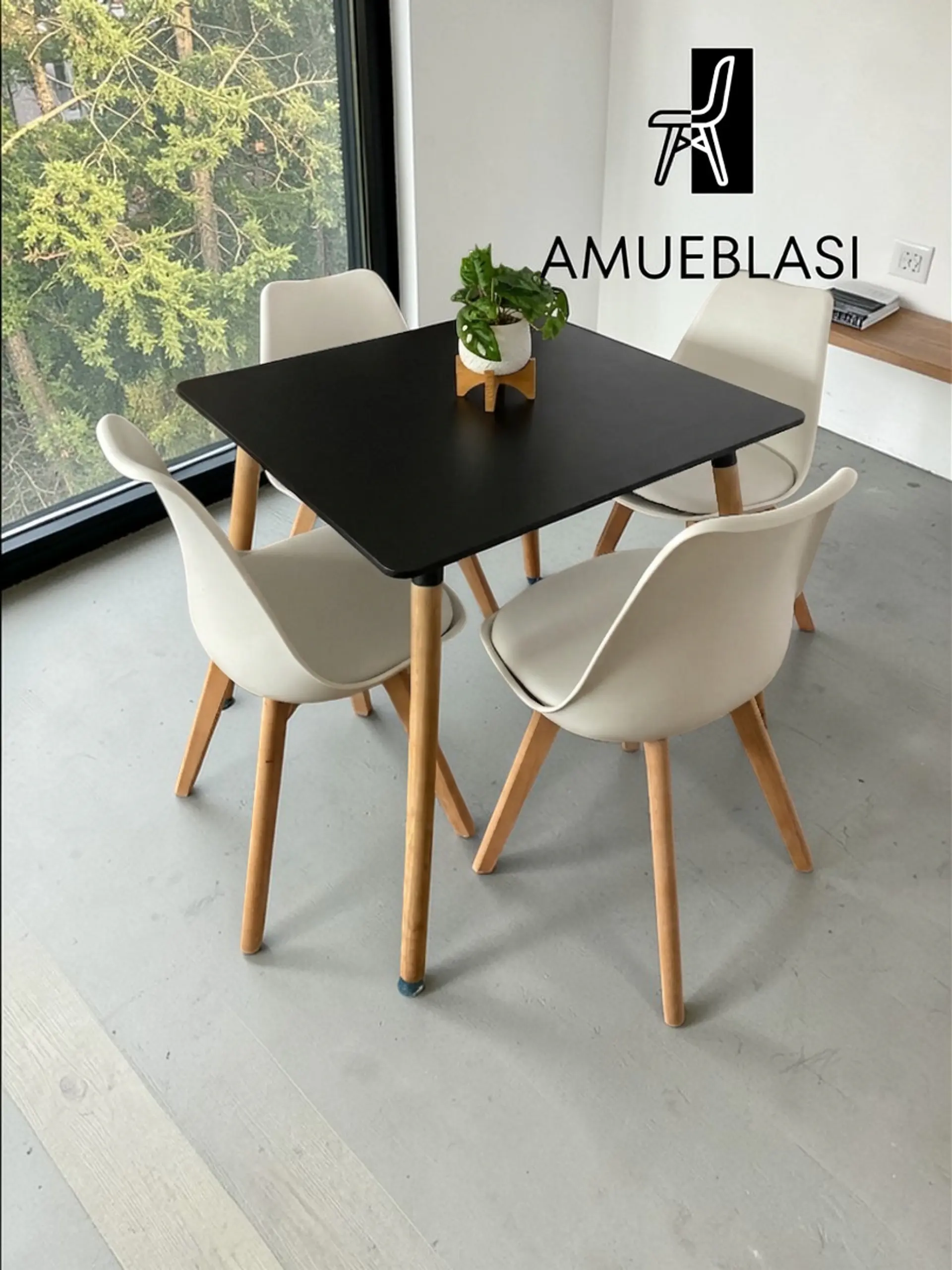 Comedor Cuadrado Melamina con Sillas Tulip 8