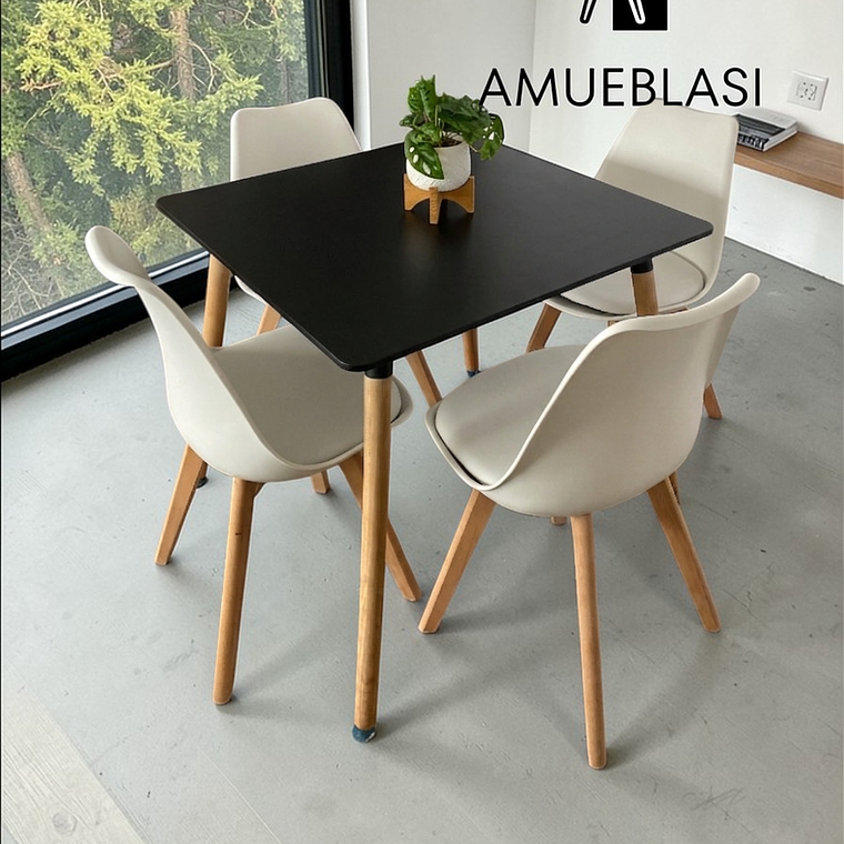Comedor Mesa Cuadrada Melamina 80x80 cm + 4 Sillas Tulip 8