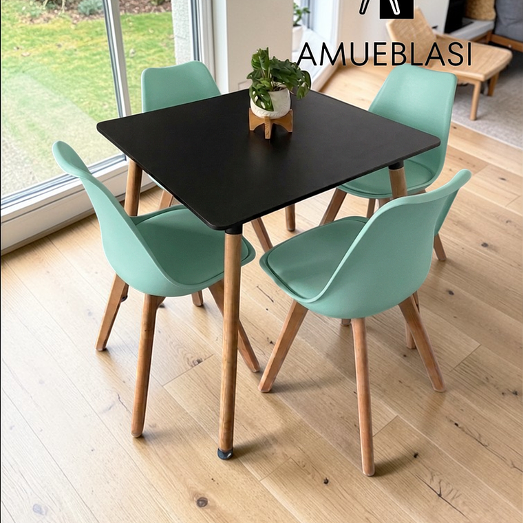 Comedor Mesa Cuadrada Melamina 80x80 cm + 4 Sillas Tulip 9