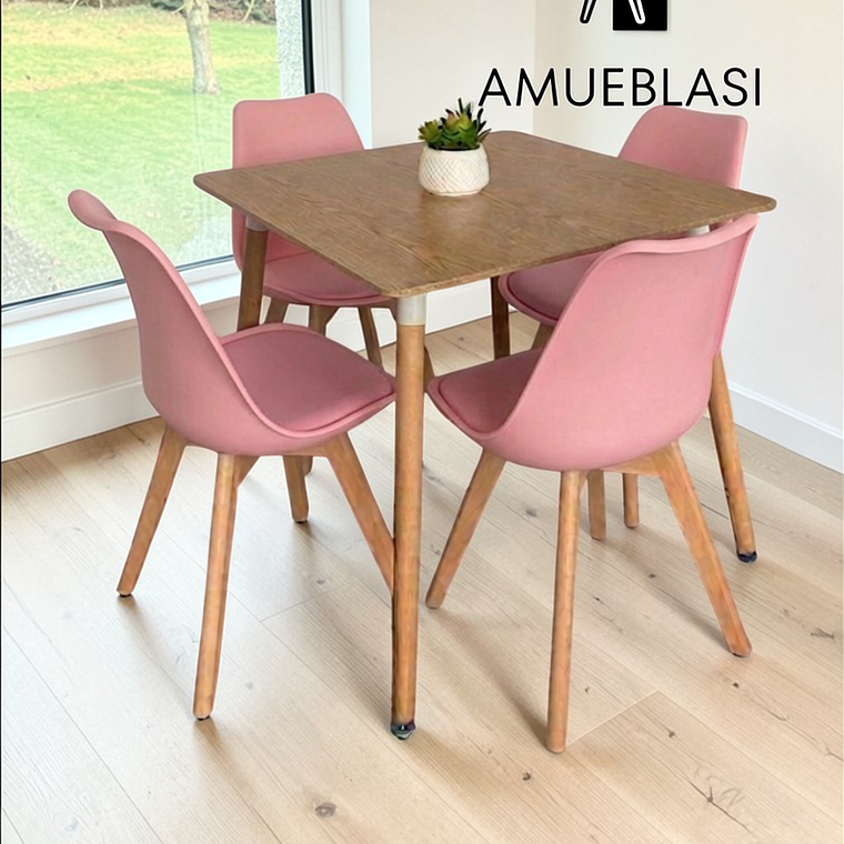 Comedor Mesa Cuadrada Melamina 80x80 cm + 4 Sillas Tulip 10