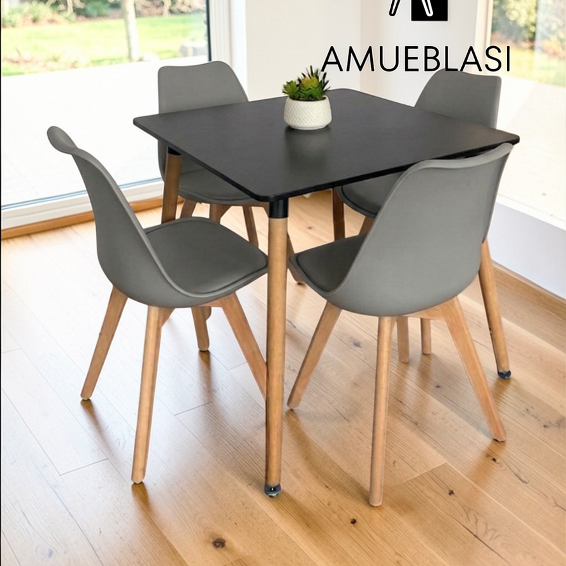 Comedor Mesa Cuadrada Melamina 80x80 cm + 4 Sillas Tulip 11
