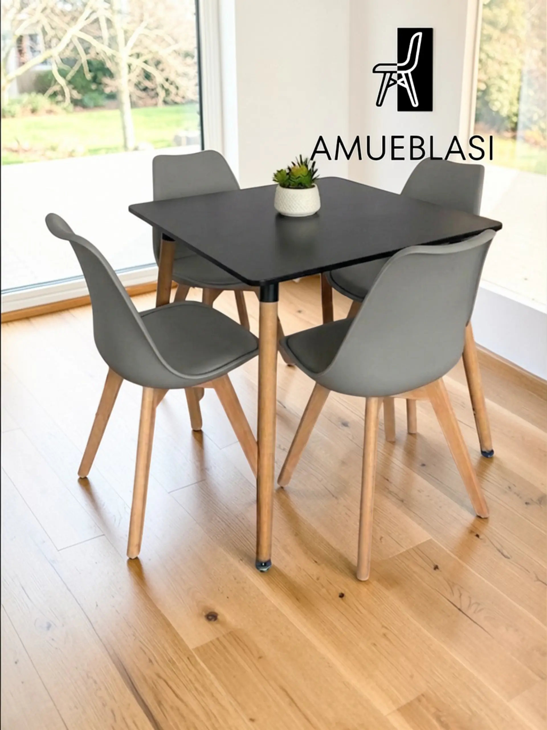 Comedor Cuadrado Melamina con Sillas Tulip 11