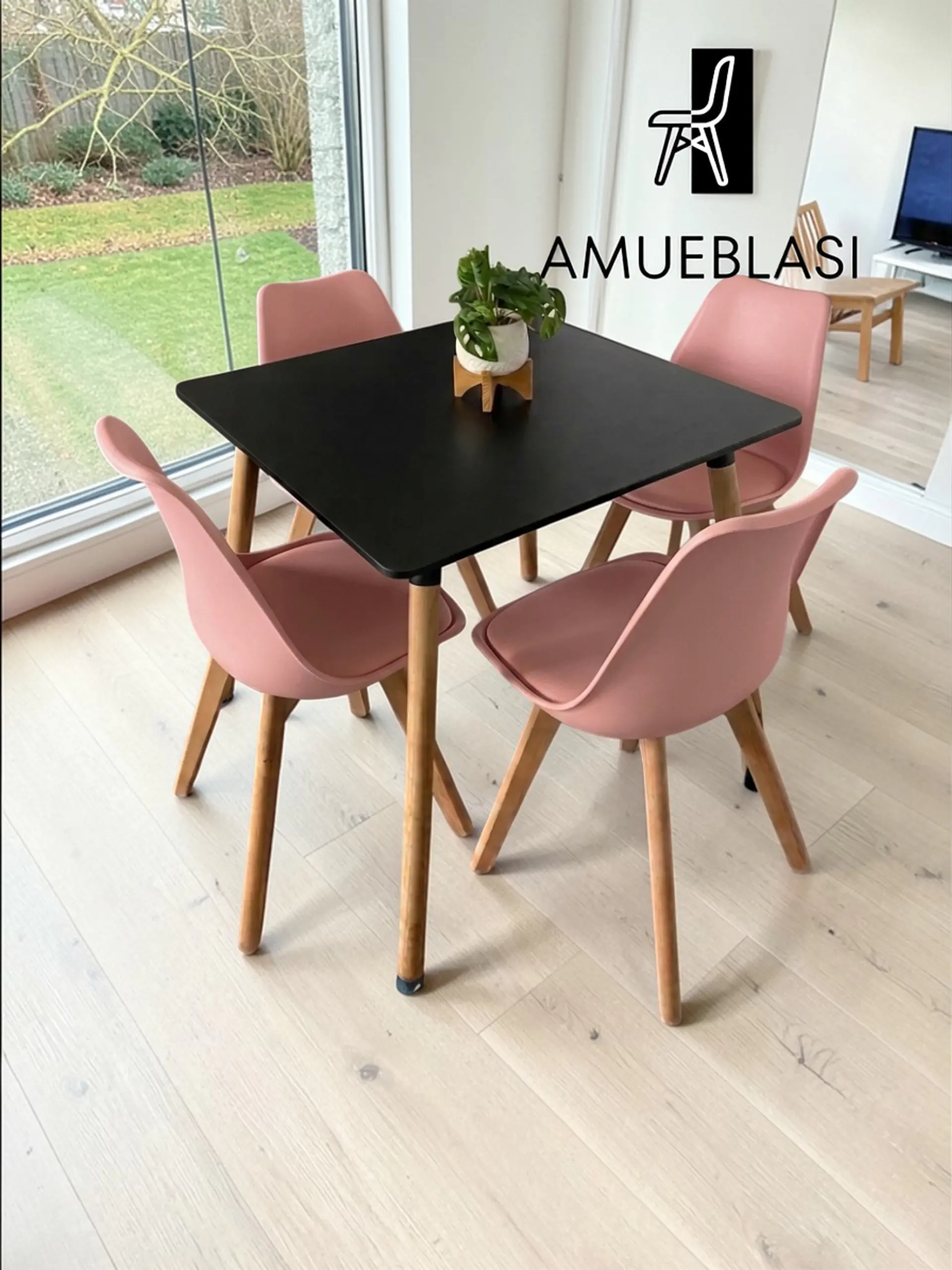Comedor Cuadrado Melamina con Sillas Tulip 12