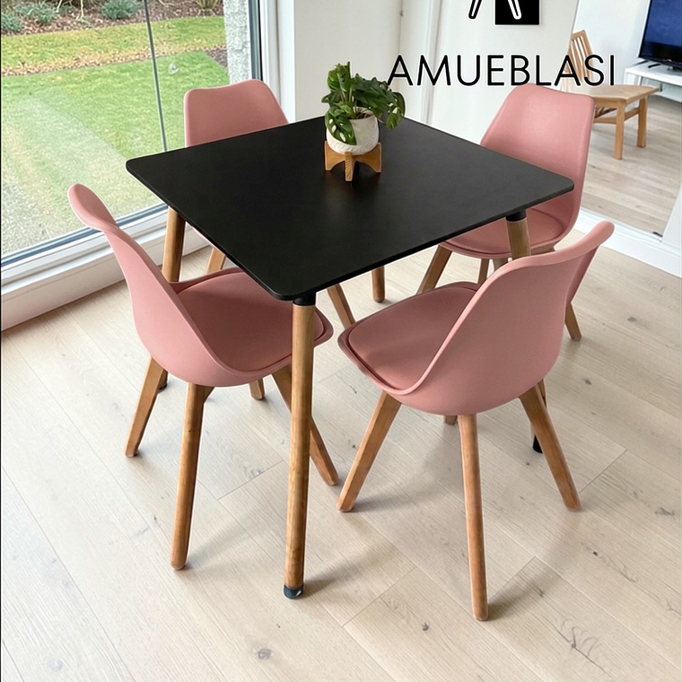 Comedor Mesa Cuadrada Melamina 80x80 cm + 4 Sillas Tulip 12