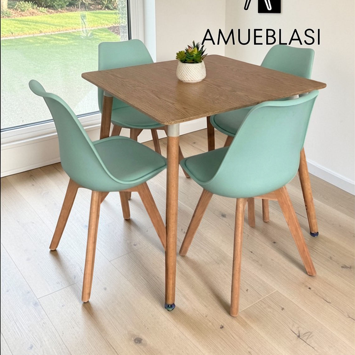 Comedor Mesa Cuadrada Melamina 80x80 cm + 4 Sillas Tulip 13