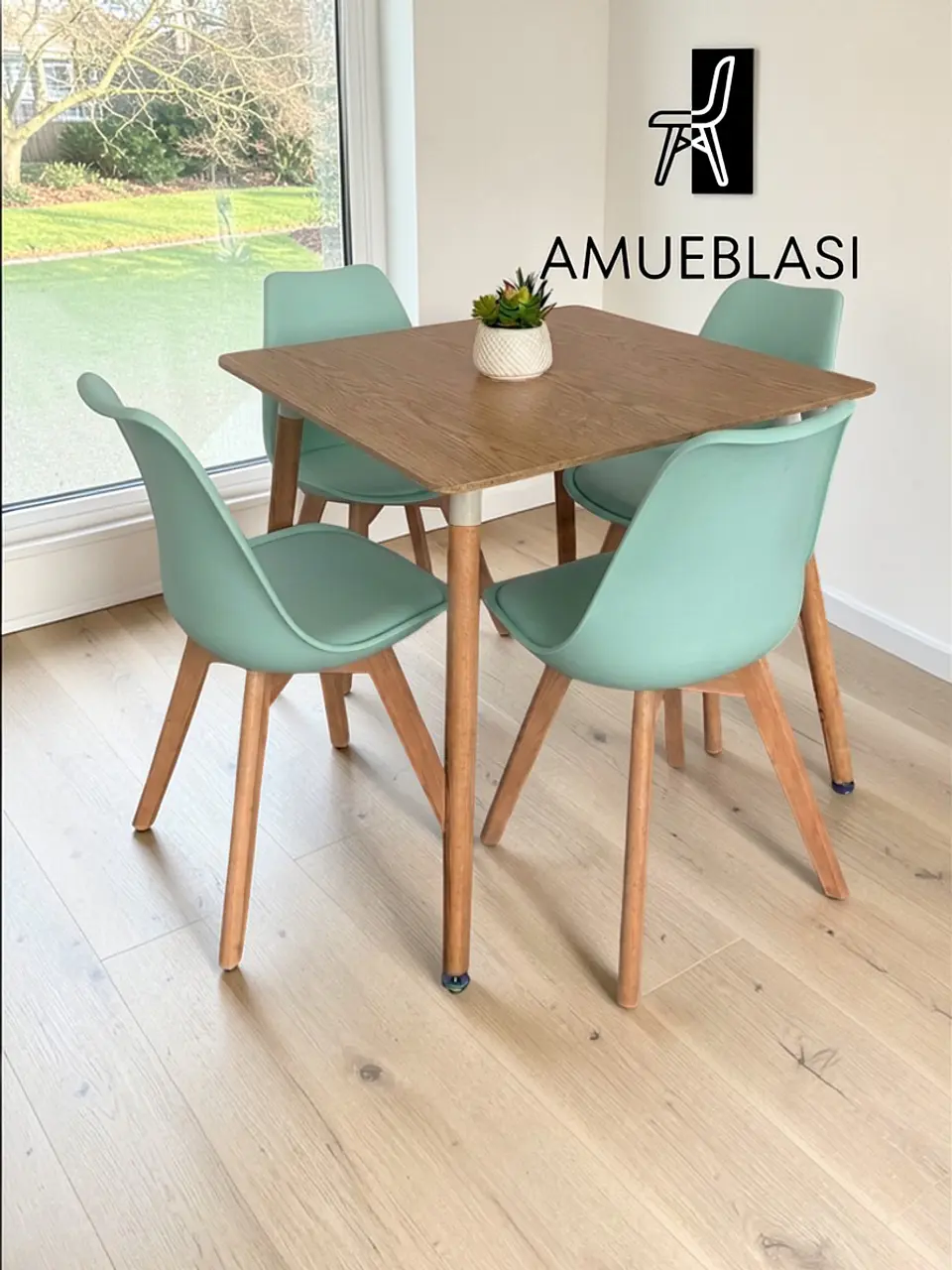 Comedor Cuadrado Melamina con Sillas Tulip 13