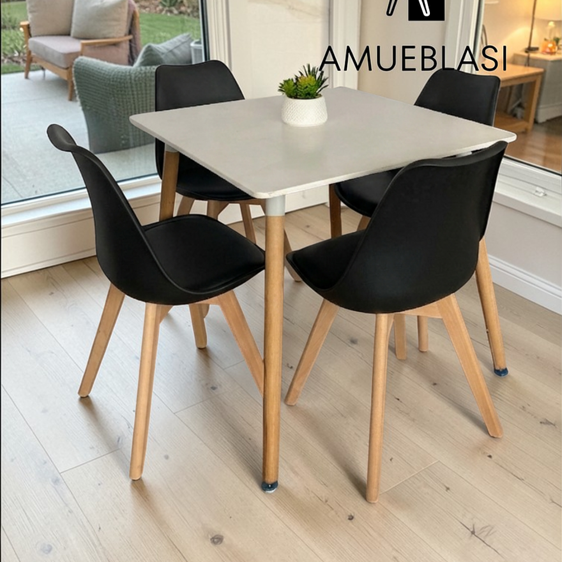 Comedor Mesa Cuadrada Melamina 80x80 cm + 4 Sillas Tulip 14