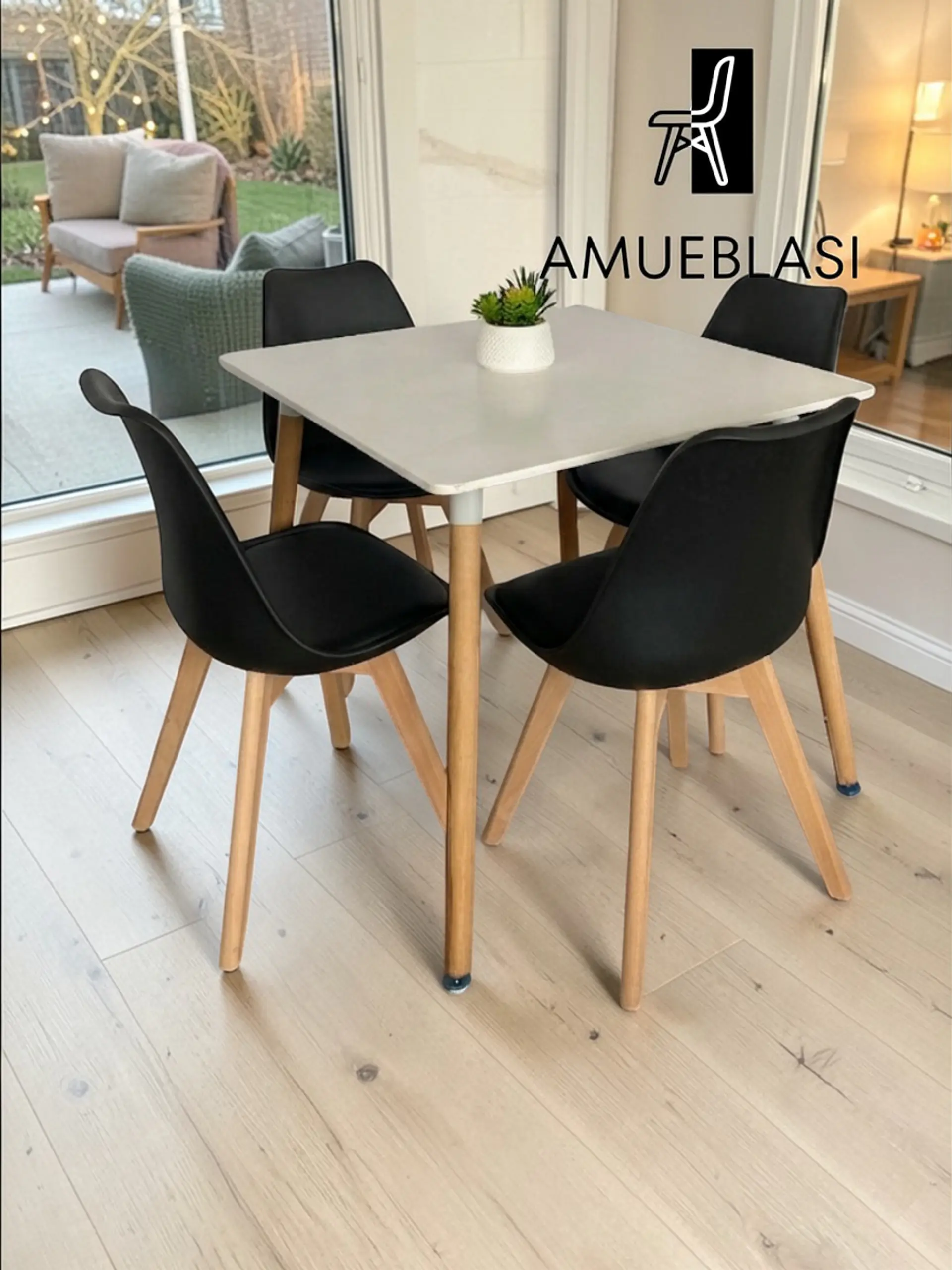 Comedor Cuadrado Melamina con Sillas Tulip 14