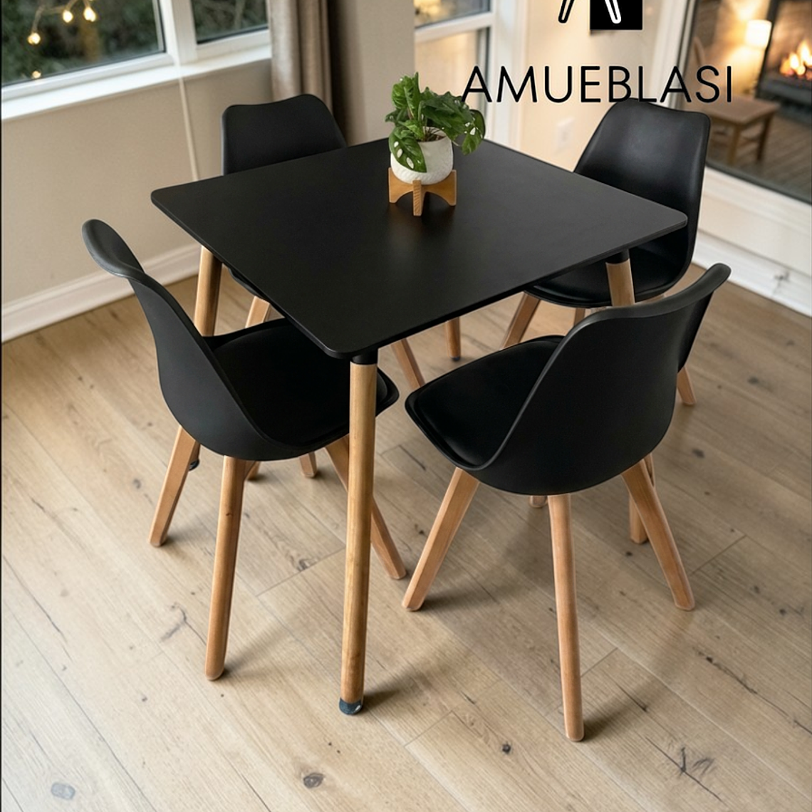 Comedor Mesa Cuadrada Melamina 80x80 cm + 4 Sillas Tulip 15