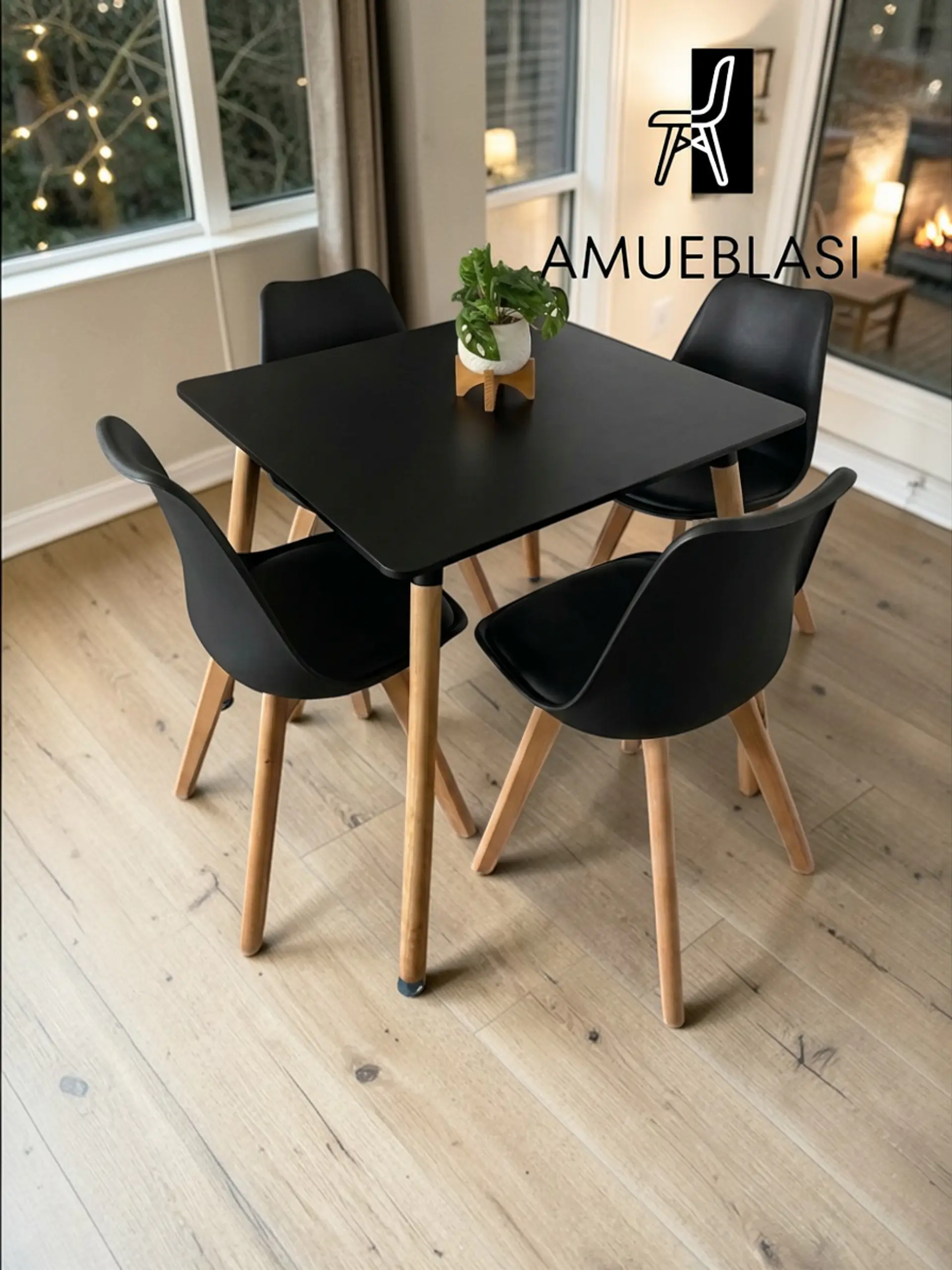 Comedor Cuadrado Melamina con Sillas Tulip 15