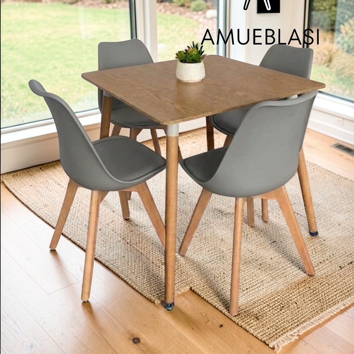 Comedor Mesa Cuadrada Melamina 80x80 cm + 4 Sillas Tulip 18