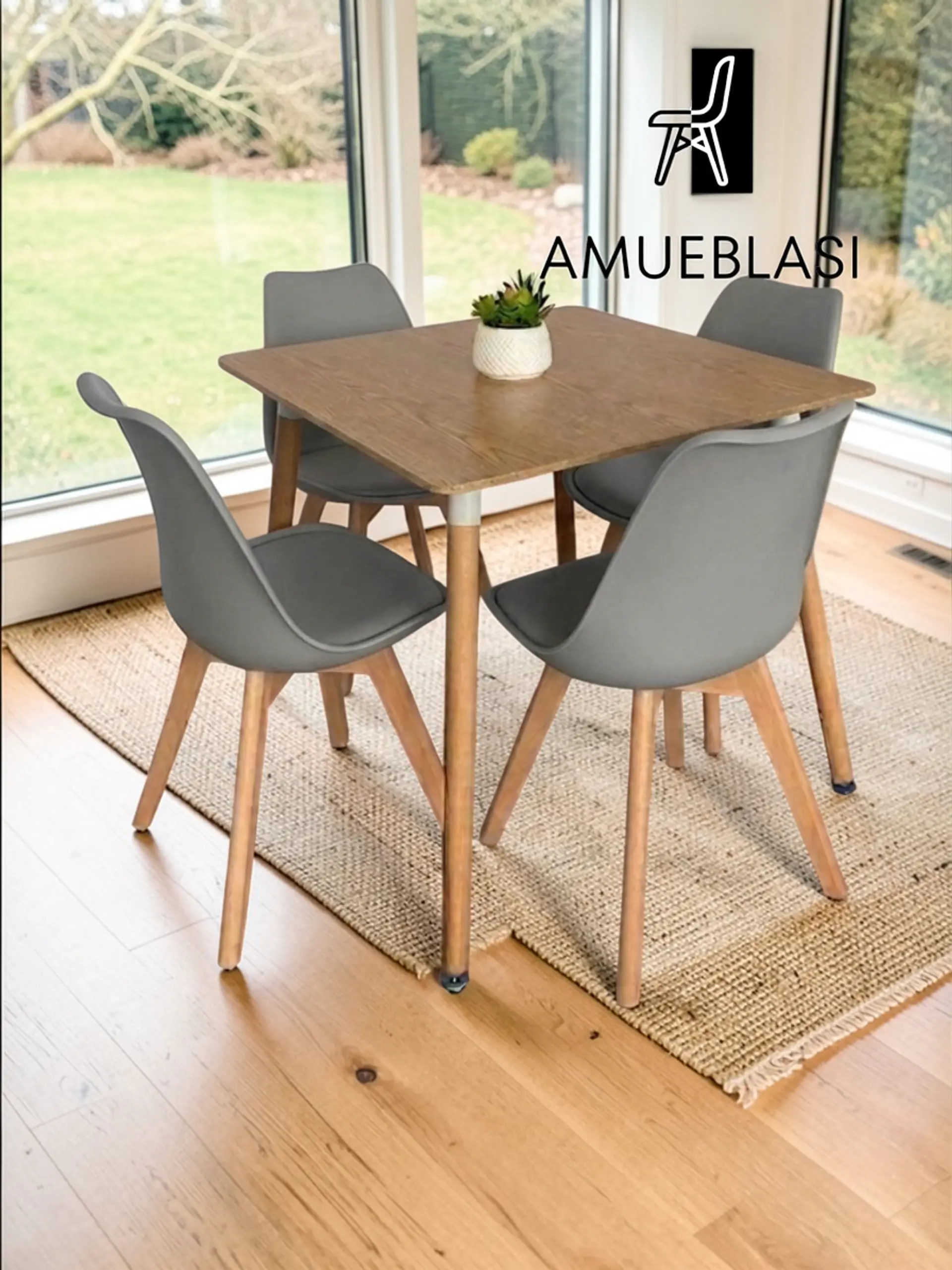 Comedor Cuadrado Melamina con Sillas Tulip 18