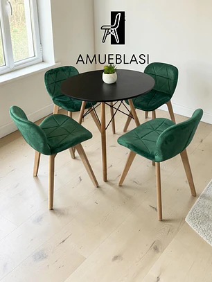 Comedor Mesa Redonda Melamina Eames 80 cm + 4 Sillas Radar Velvet