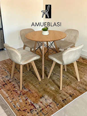 Comedor Mesa Redonda Melamina Eames 80 cm + 4 Sillas Radar Velvet