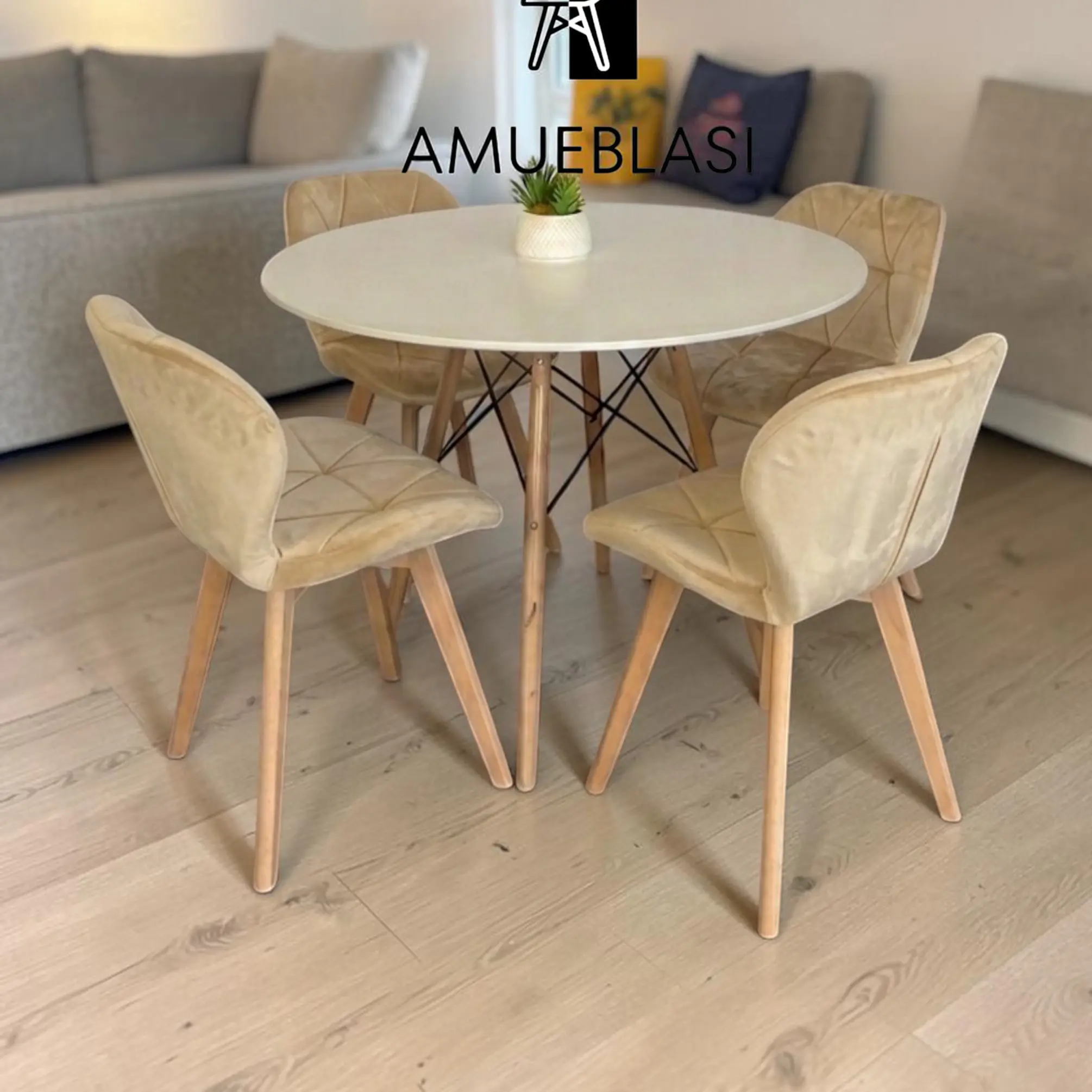 Comedor Redondo Melamina 4 Sillas Radar Velvet – Mesa Eames 2