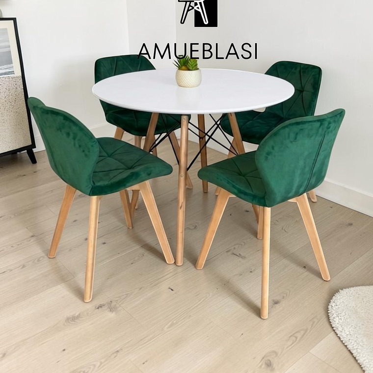 Comedor Mesa Redondas Melamina Eames 100 cm + 4 Sillas Radar Velvet 3