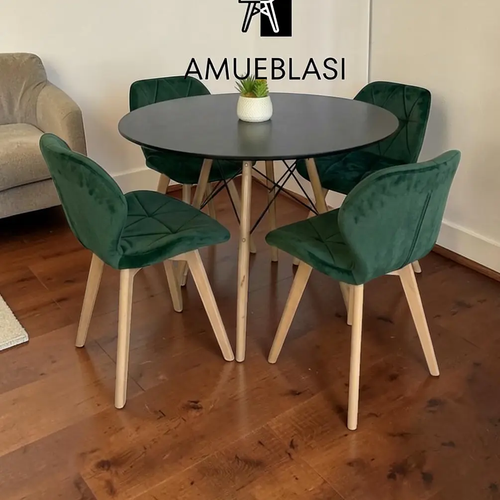 Comedor Redondo Melamina 4 Sillas Radar Velvet – Mesa Eames 6