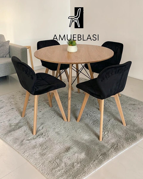 Comedor Redondo Melamina Eames con Sillas Radar Velvet
