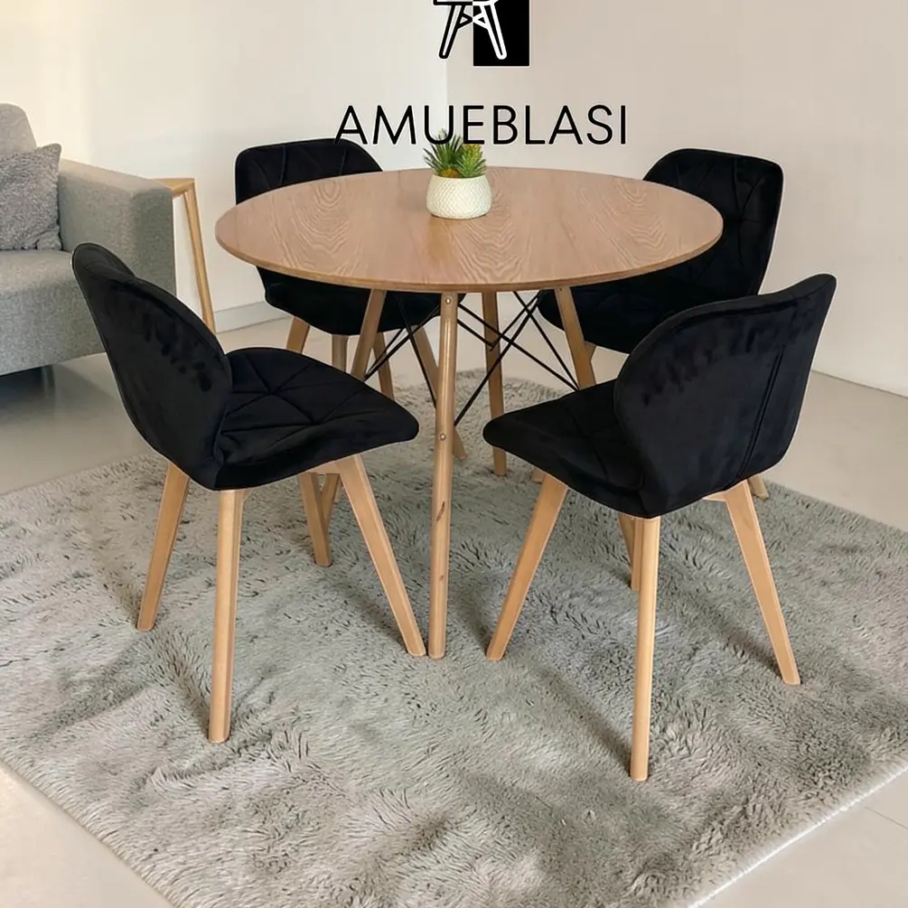 Comedor Redondo Melamina 4 Sillas Radar Velvet – Mesa Eames 1