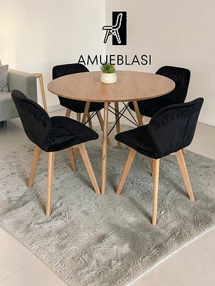 Comedor Mesa Redondas Melamina Eames + 4 Sillas Radar Velvet