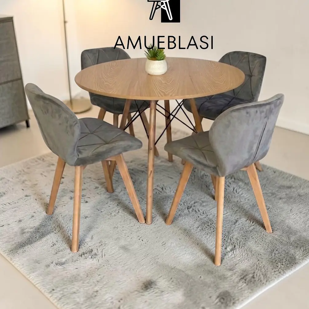 Comedor Redondo Melamina 4 Sillas Radar Velvet – Mesa Eames 8