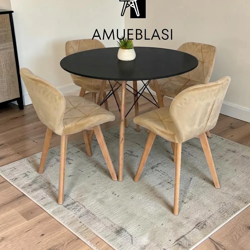 Comedor Redondo Melamina 4 Sillas Radar Velvet – Mesa Eames 11