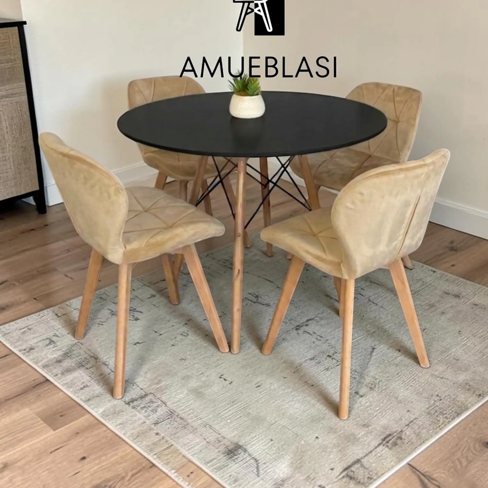 Comedor Redondo Melamina 4 Sillas Radar Velvet – Mesa Eames 11