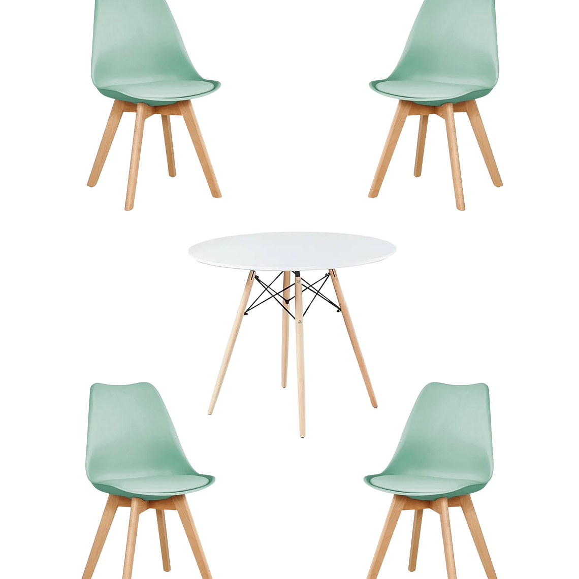 Comedor Mesa Redonda Melamina Eames 100 cm + 4 Sillas Tulip 3