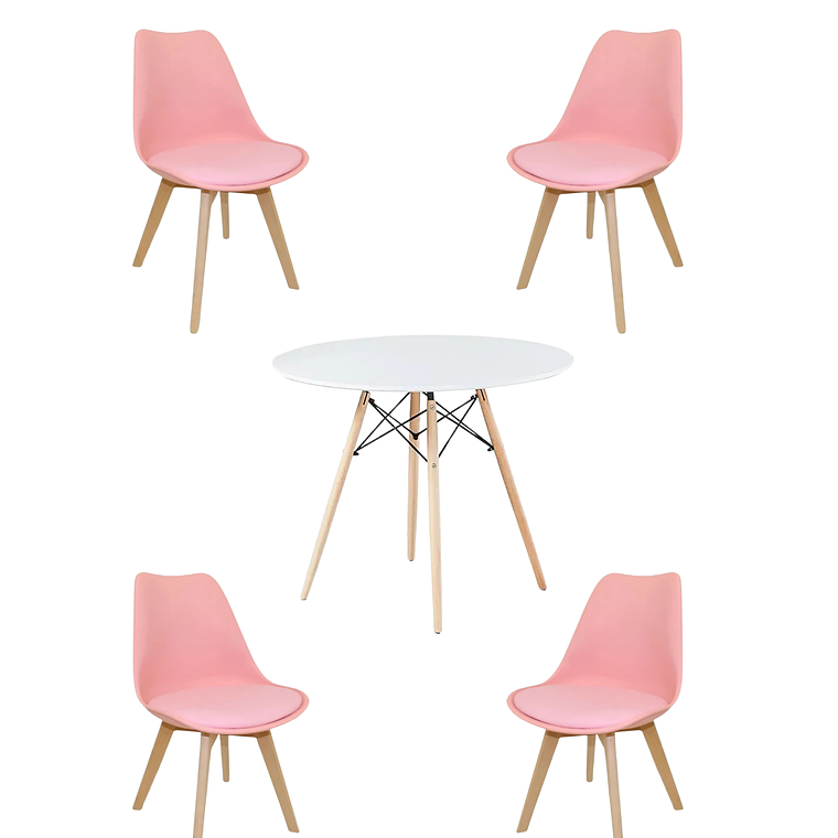 Comedor Mesa Redonda Melamina Eames 100 cm + 4 Sillas Tulip 4
