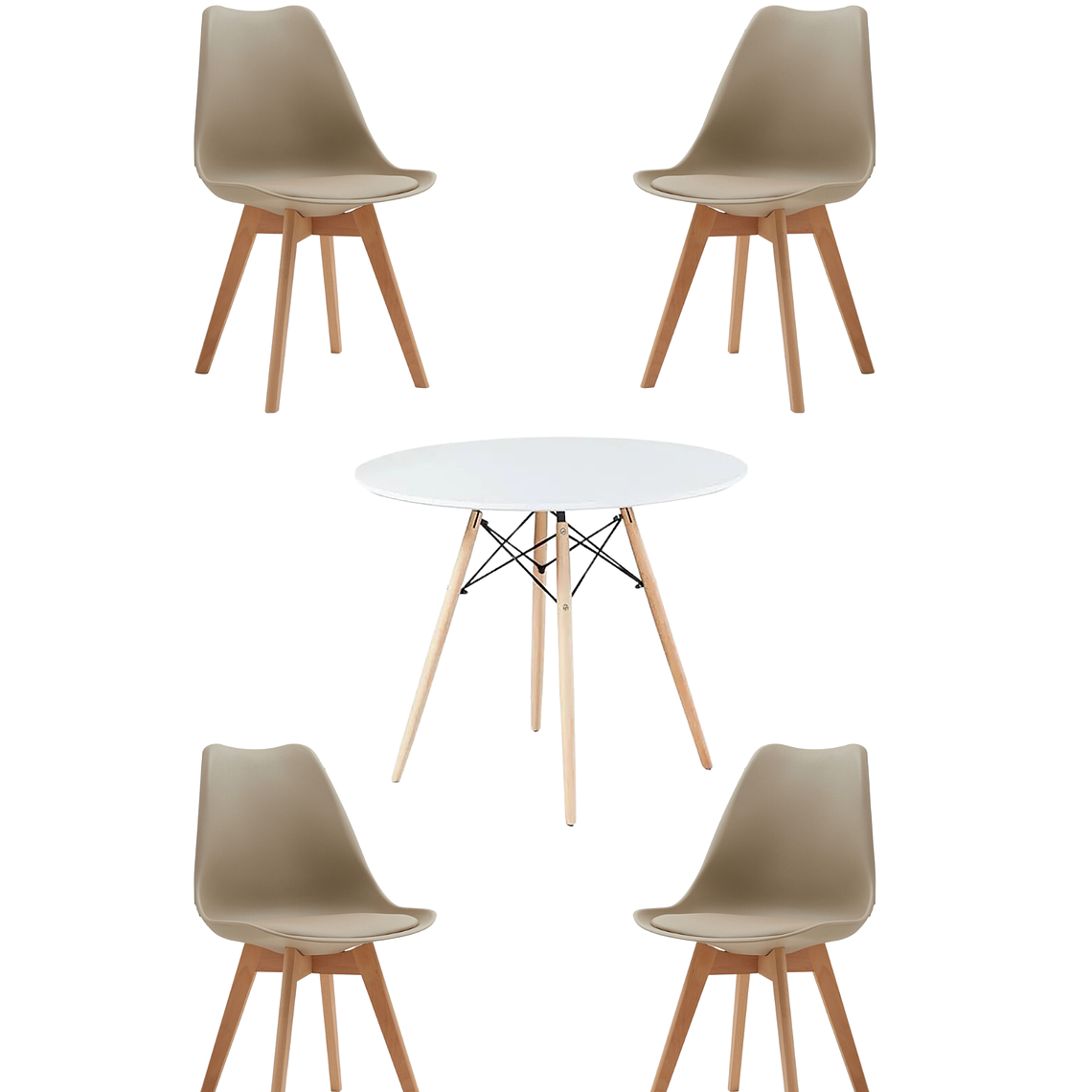 Comedor Mesa Redonda Melamina Eames 100 cm + 4 Sillas Tulip 5