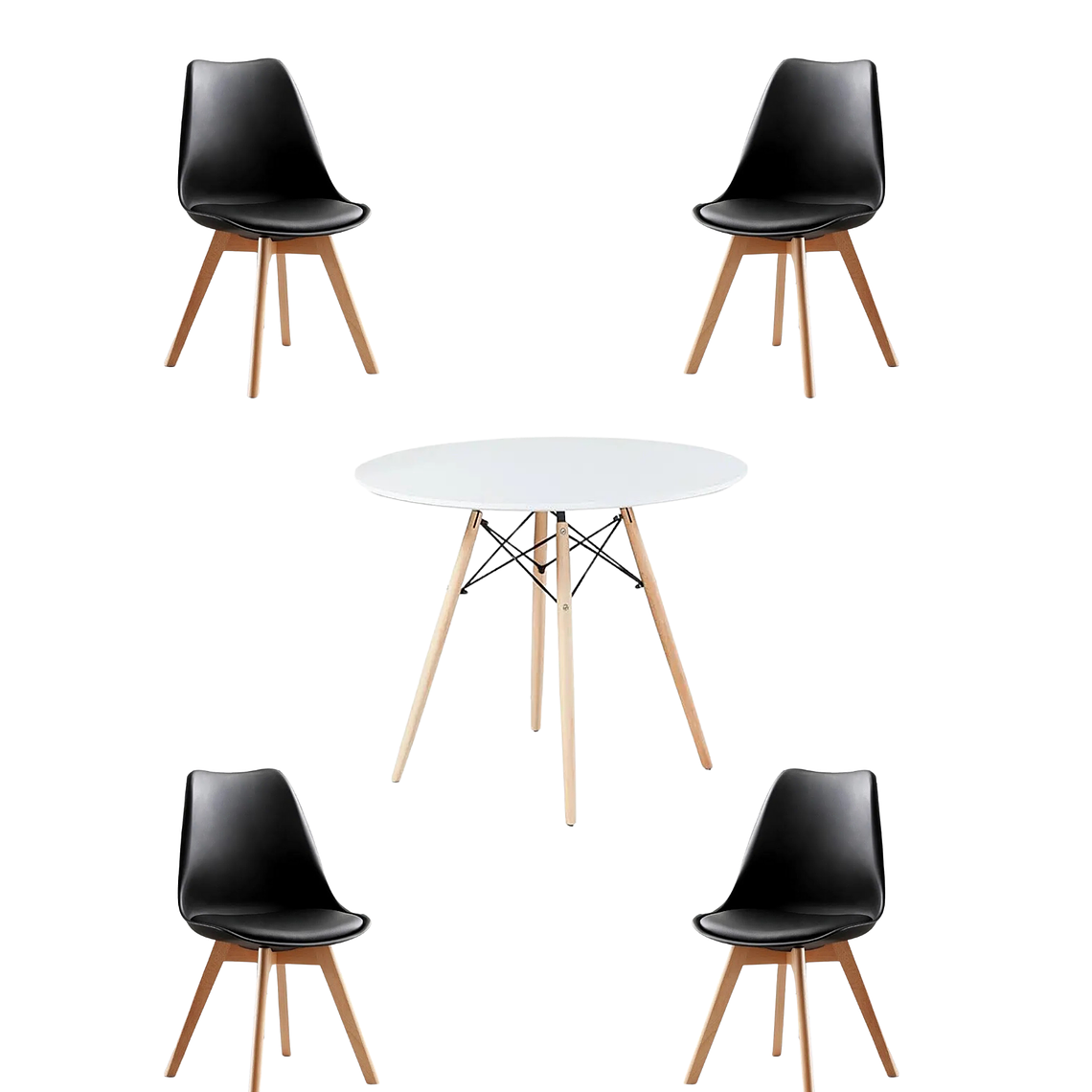 Comedor Mesa Redonda Melamina Eames 100 cm + 4 Sillas Tulip 6